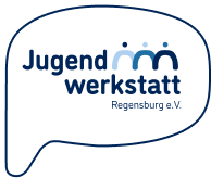 Logo Jugendwerkstatt Regensburg e.V. in einer Sprechblase